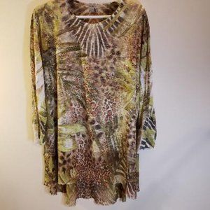 Jess & Jane Green/Brown Embellished Tunic 2X
